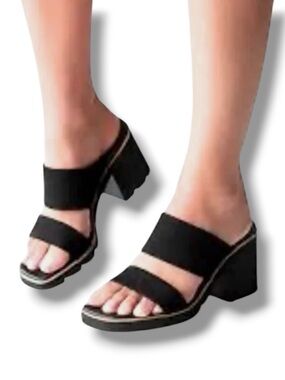 Paul Green Lancy Black Leather Chunky Platform Lug Sole Sandal 38 US 8